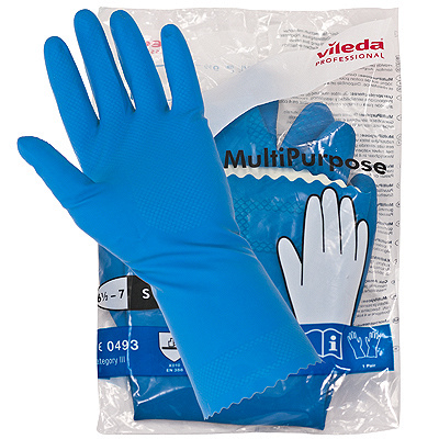 Купить перчатки хозяйственные s многоцелевые латекс голубые vileda 1/10/50, 1 шт. (артикул производителя 100752) в Казани