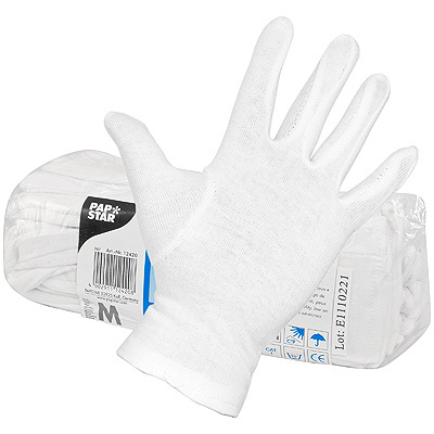 Купить перчатки l 12 пар/уп хлопок белые papstar 1/12, 1 шт. (артикул производителя 12423) в Казани