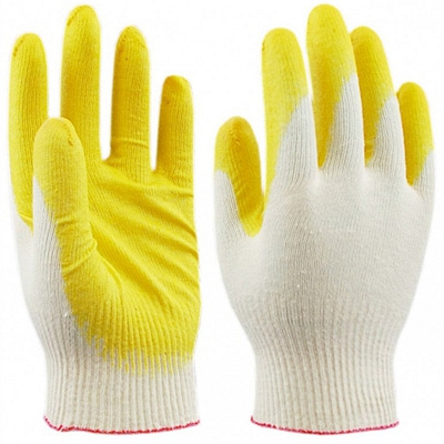 Купить перчатки рабочие с латексным покрытием хб желтые 1/10/300, 10 шт./упак в Казани