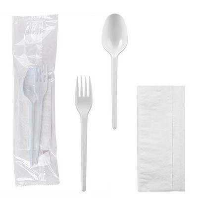 Купить комплект №3 ложка столовая, вилка, салфетка белый, 500 шт./упак в Казани