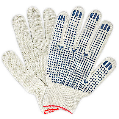 Купить перчатки рабочие 4 нити с пвх (точка) хб белые 1/10/500, 1 шт. в Казани