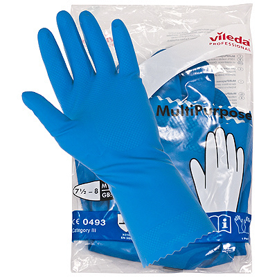 Купить перчатки хозяйственные m многоцелевые латекс голубые vileda 1/10/50, 1 шт. (артикул производителя 100753) в Казани