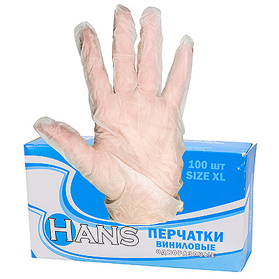 Купить перчатки одноразовые виниловые l 100 шт/уп прозрачные "hans" 1/10, 1 шт. в Казани
