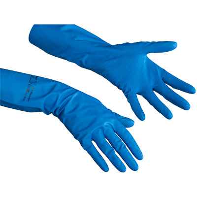 Купить перчатки хозяйственные m комфорт нитрил голубые vileda 1/10/50, 1 шт. (артикул производителя 148172) в Казани