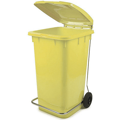 Купить бак мусорный прямоугольный 120л дхшхв 600х480х960 мм на колесах с педалью пластик желтый bora 1/3 (арт. 998) в Казани